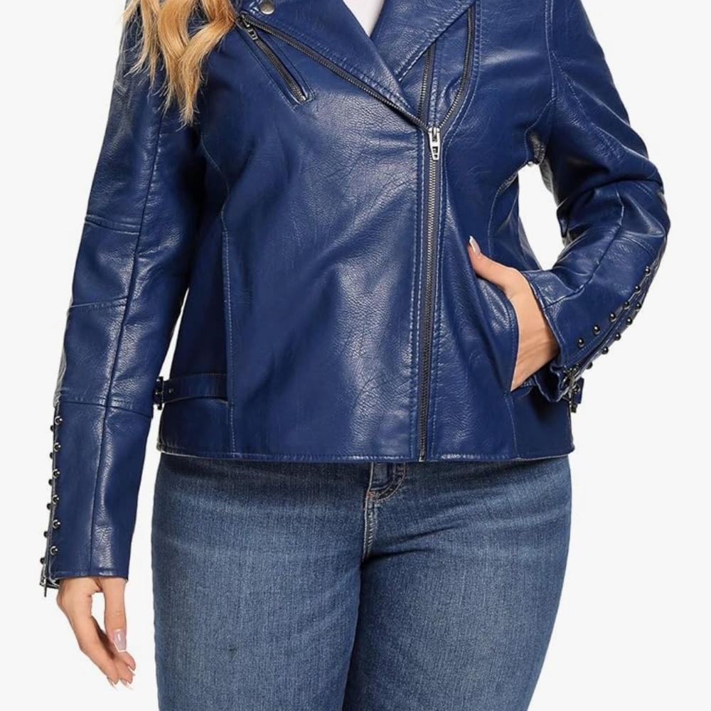 Women's Blue Leather Jacket